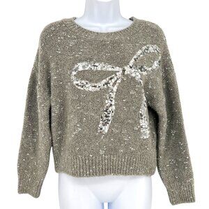 Maeve Anthropologie Metallic Gray Sequin Bow Knit Sweater Size XXSP
